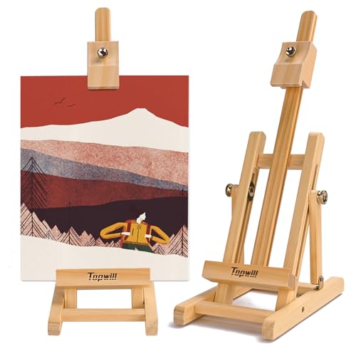 Small Tabletop Wooden Easel, 16" Solid Pinewood H-Frame Adjustable Display Stand for 12" Canvas Paintings, Portable Desktop Art Holder for Artists, Crafters & Home Decor