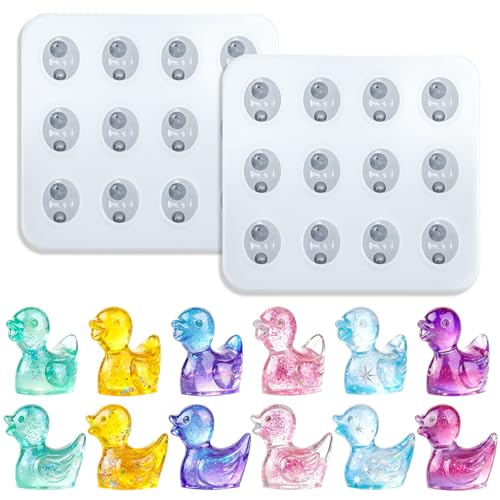 2 Pcs Mini Cute Duck Figurines Silicone Mold | Micro Dollhouse Animal Epoxy Casting Mold Realistic Shapes for DIY Resin Art Fairy Garden Miniatures Landscape Crafts Decor - color: 2 Pcs Duck White