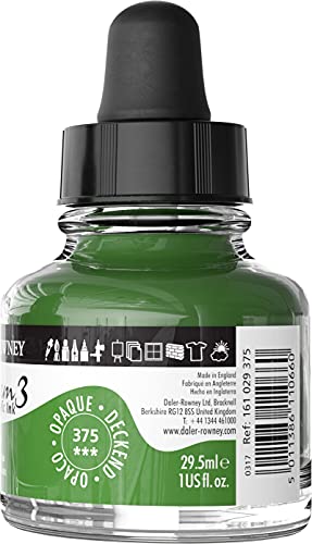 Daler-Rowney System3 Acrylic Ink Bottle Sap Green 29.5ml - Versatile Acrylic Ink for Artists and Students - Opaque Calligraphy Ink for Drawing Illustrating Airbrushing Dip Pen Ink and More