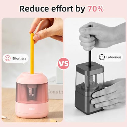 deli Electric Pencil Sharpener, Battery Operated, 6.5–8mm for Classroom | Battery Electric Pencil Sharpener, Durable Blade 5000+ Sharpen, Fits 6.5-8mm Pencils Classroom Kids Home - color: Pink