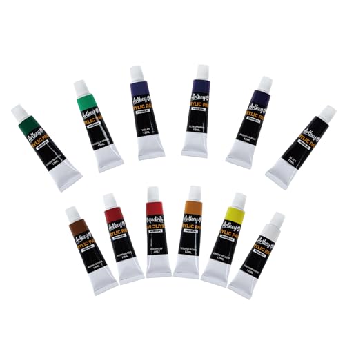 Artkey Acrylic Paint Set - 12 Vibrant Colors (12 ml/0.4 oz) Tubes, Rich & Professional Grade Pigments, Acrylic Paints for Canvas Wood Rock Clay Fabric Ceramics Art Crafts Painting - Art Supplies