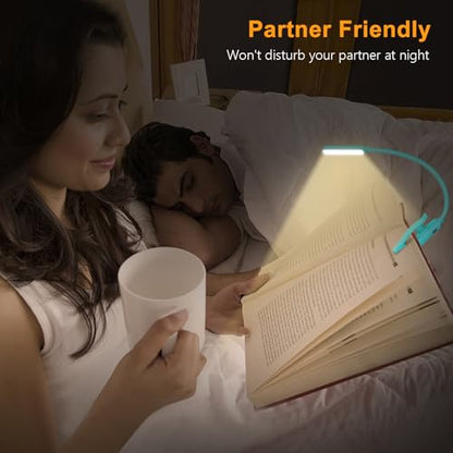 Gritin 9 LED Rechargeable Book Light for Reading in Bed | Eye Caring 3 Color Temps,Stepless Dimming Brightness,80 Hrs Runtime Small Lightweight Clip On Book Reading Light-Blue - color: Blue
