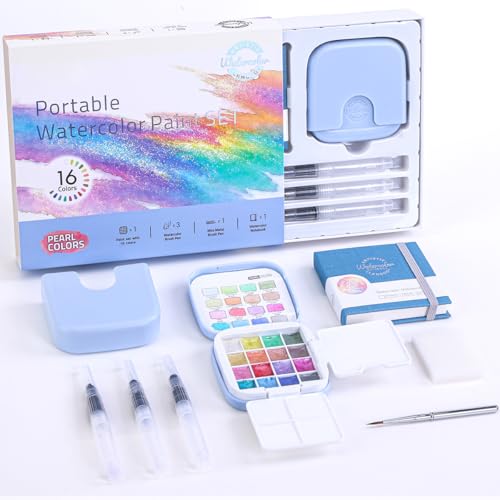 Mini Watercolor Paint Set, 16 Colors Pocket Travel Paint Kit - color: Pearl Colors
