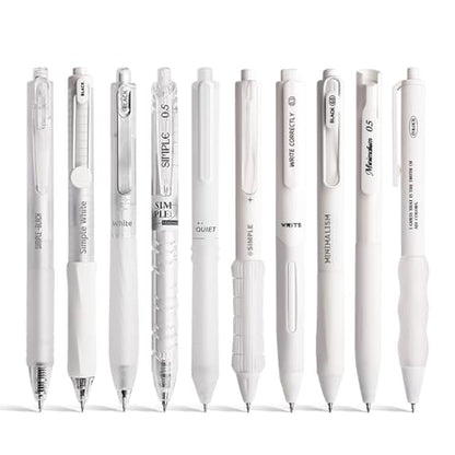 10PCs Pastel Gel Ink Pen Set,Retractable Black Ink Pens 0.5mm Fine Point - color: White