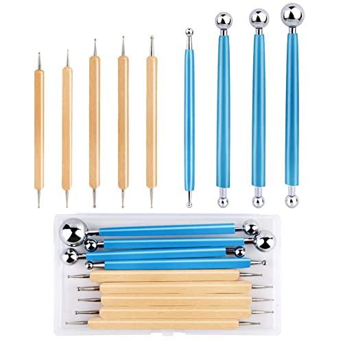 9 PCS Dotting Tools Ball Styluses with Box, Pen Dotting Tools Set for Rock Painting, Pottery Clay Modeling Embossing Nail Art | Ball End Dot Art Tools for Rock Painting with Box, Pottery Clay Modeling Embossing Nail Art Sculpting Pottery Crafts - size: 9
