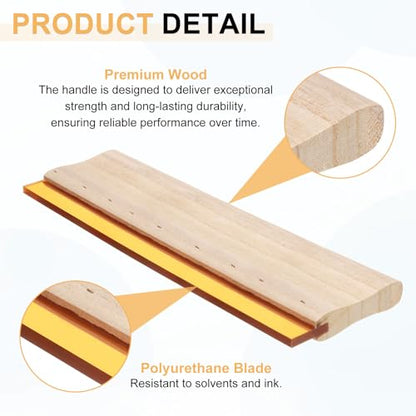 HARFINGTON Screen Printing Squeegee 14 Inch 70 Durometer Polyurethane Blade Wooden Handle Ink Scraper for Screen Printing Fabric Printmaking
