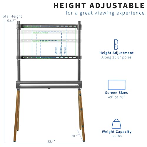 VIVO Artistic Easel 49 to 70 inch LED LCD Screen, Studio TV Display Stand with RGB Lighting, Adjustable TV Mount with 4 Wooden Legs, STAND-TV70D