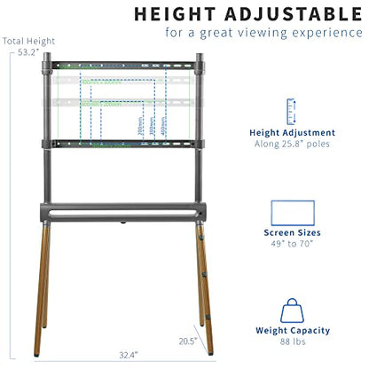 VIVO Artistic Easel 49 to 70 inch LED LCD Screen, Studio TV Display Stand with RGB Lighting, Adjustable TV Mount with 4 Wooden Legs, STAND-TV70D