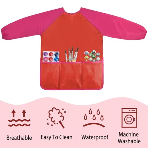 Kopokita Kids Art Smock, Toddlers Painting Apron Children Artist Smock - color: Red