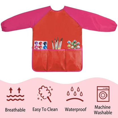 Kopokita Kids Art Smock, Toddlers Painting Apron Children Artist Smock - color: Red
