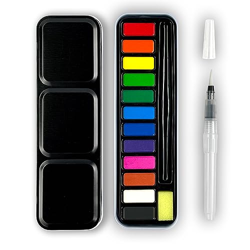 ArtSkills Travel Watercolor Kit, Watercolor Paint Set with Water Brush | Travel Watercolor Palette, 12 Colors, Ultra Portable