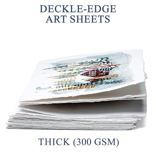 WANDERINGS Handmade Deckle Edge Blank Greeting Cards & Envelopes – Sympathy, Memorial & Thank You Cards – 300 GSM Cotton Paper – 20 Cards (4 Designs) – 5x7 Artisan Cards - color: Northern Art