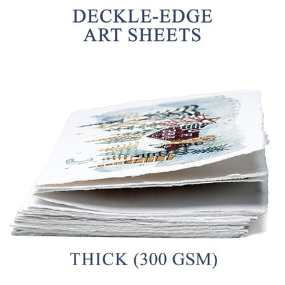 WANDERINGS Handmade Deckle Edge Blank Greeting Cards & Envelopes – Sympathy, Memorial & Thank You Cards – 300 GSM Cotton Paper – 20 Cards (4 Designs) – 5x7 Artisan Cards - color: Northern Art