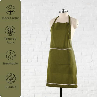 FINGERCRAFT Apron, Dual Pocket, Adjustable Tie, Multipurpose Washable Bib Apron for Home, Kitchen, Chef and Professionals - color: Olive Green