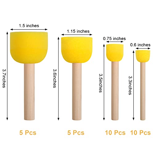 30 Pcs Round Sponges Brush Set, Round Sponge Brushes for Painting, Paint Sponges for Acrylic, Painting Tools for Kids Arts and Crafts (4 Sizes) - size: 30 PCS
