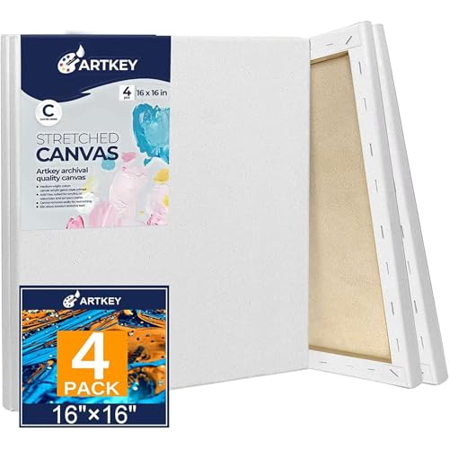 Stretched Canvases for Painting 16x16 Inch 4-Pack, 10 oz Triple Primed Acid-Free 100% Cotton Blank Canvas, Square Canvas for Oil Paint Acrylics Pouring & Wet Art Media, Pour Painting - size: 16"x16"(4-Pack), style: Studio