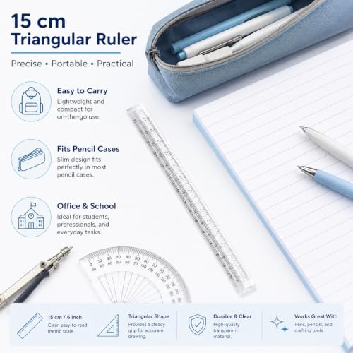 Triangle Ruler Set, Small Architectural Scale Ruler Pocket Size Ruler Metric Ruler Plastic Clear Ruler Triangle Ruler Drafting Tools Office, Drafting Tools for Office and School(15CM) ﻿