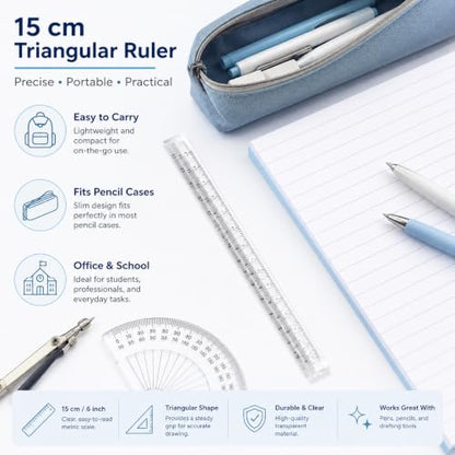 Triangle Ruler Set, Small Architectural Scale Ruler Pocket Size Ruler Metric Ruler Plastic Clear Ruler Triangle Ruler Drafting Tools Office, Drafting Tools for Office and School(15CM) ﻿