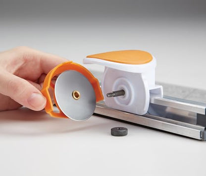 Fiskars Rotary Cutter and Ruler, Quilting Ruler, Rotary Cutter for Fabric, Built-In Measuring Grid & Spring-Action Blade, 24” x 6”, Gray/Clear - size: 24" x 6"