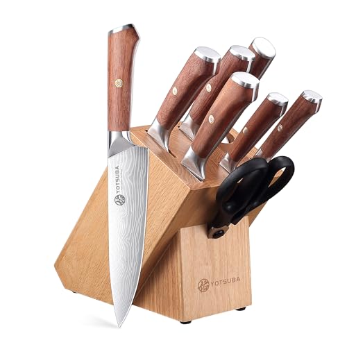 YOTSUBA 8 PCS Japanese Kitchen Knife Set with Block, Ultra Sharp Knives Set - style: 8pcs block knife set