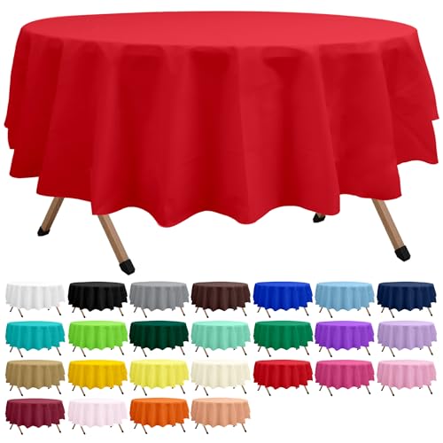 2 Pack Red Premium Plastic Tablecloth Round 84 Inches Reusable Ruby Red Decorative Table Cover for Dining, Wedding, Party, Indoor and Outdoor use - color: E03 Red, size: Round 84"