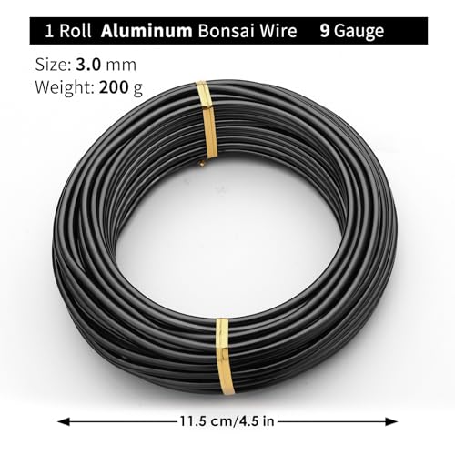 Bonsai Training Aluminum Wire, 3.0mm 9 Gauge Black 200g, Bendable Anodized Craft Wire, Flexible Armature Wire for Bonsai Tree Shaping, DIY Handcraft and Model Making(Black-3.0) - color: Black, size: 9 Gauge