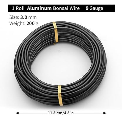 Bonsai Training Aluminum Wire, 3.0mm 9 Gauge Black 200g, Bendable Anodized Craft Wire, Flexible Armature Wire for Bonsai Tree Shaping, DIY Handcraft and Model Making(Black-3.0) - color: Black, size: 9 Gauge