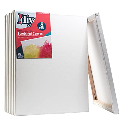 iDIY Stretched Canvas Board 11 x 14 (Set of 8) 5/8" - Classic White Blank, Pre Primed for Oils or Acrylics, 100% Cotton, Acid Free - Professional Grade for Painting or Art Project, Craft, Mixed Media - size: 11 x 14 inches (set of 8)