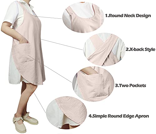 Cotton Cross Back Aprons Solid Color Cooking Kitchen Garden Smock for Women Girls with Pockets - color: Beige