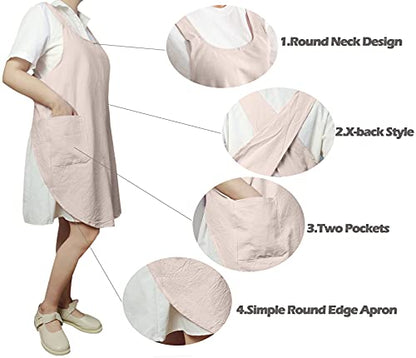 Cotton Cross Back Aprons Solid Color Cooking Kitchen Garden Smock for Women Girls with Pockets - color: Beige