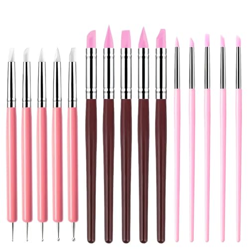 15 PCS Pink Clay Sculpting Tools Set, Professional Silicone Brushes & Dotting Tools Kit for Polymer Clay, Air Dry Clay, Pottery, Modeling & Crafting - color: 15Pcs-Pink