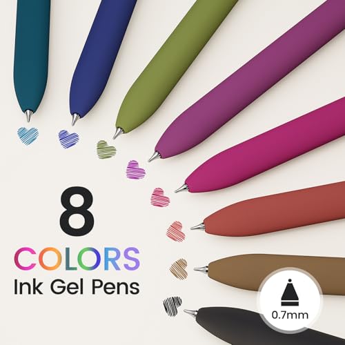 8 Pcs Colored Gel Pens with Fidget, Vintage Color Ink No Smudge - color: Vintage Color Ink-8Pcs