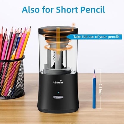 tenwin Fully Automatic Pencil Sharpener for 6-8mm Pencils, Hands-Free - color: Black
