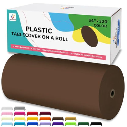 54IN X 320FT Plastic Table Cover Roll with Cutter Box, Cut to Size Plastic Table Cloths for Parties, Birthday, (Brown, 54"x3840"(Rectangular)) - color: Brown, size: 3840" x 54" (Rectangular)