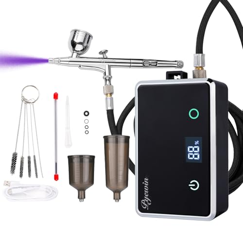 32PSI Cordless Nail Airbrush Kit with Compressor, Dual-Action, No Paint | 0.38mm Anti-Clog Nozzle, 4-Gear Smart LED Display, Use While Charging, Nail Art, Model Painting, Tool Only - color: Airbrush Only