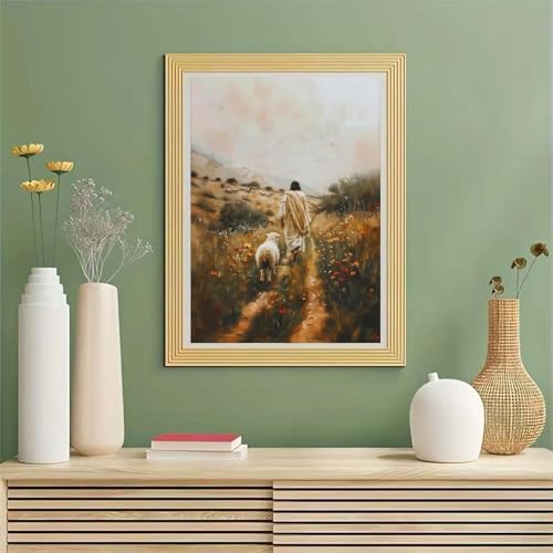 GEMOUJ Paint by Numbers Kit for Adults Beginners,Jesus and Lamb Walking on the Path Cans Paint by Number Kits for Adults,Unframed Painting Art Crafts,Home Wall Decor 16X20 Inch - color: GM22