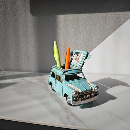 Handmade Wrought Iron Car Model Pen Holder Collectible Decorative | Metal Car Pencil Case with Photo Frame | Multi Purpose Storage Box | Desk Office Supplies | Car Shape Pen Kolder| Gift