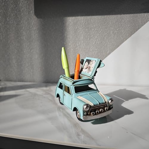 Handmade Wrought Iron Car Model Pen Holder Collectible Decorative | Metal Car Pencil Case with Photo Frame | Multi Purpose Storage Box | Desk Office Supplies | Car Shape Pen Kolder| Gift