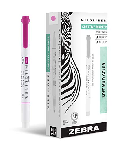 Zebra Pen MILDLINER No Bleed Highlighter, Fuchsia Color, Dual Tip, 12-Pack - color: Fuchsia