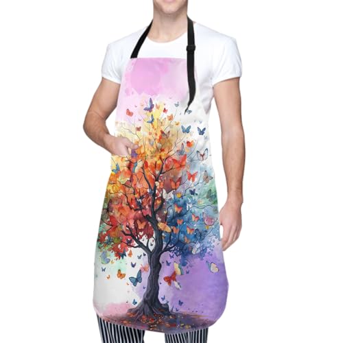 Imiss Waterproof Stain-Resistant Cooking Chef Aprons for Grill BBQ Baking 27 X 31 Inch - color: Rainbow Tree