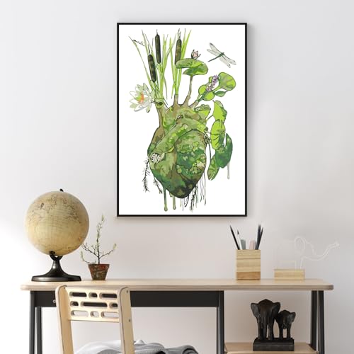 Yezavesu Framed Paint by Numbers Kit for Adults Beginner & Kids Ages 8-12, Heart Paint by Numbers with Frame, DIY Number Painting for Adults Abstract Green Plant for Home Wall Decor Gift 8X 12 inch | With Frame Canvas 8x 12 inch, DIY Acrylic Painting by N