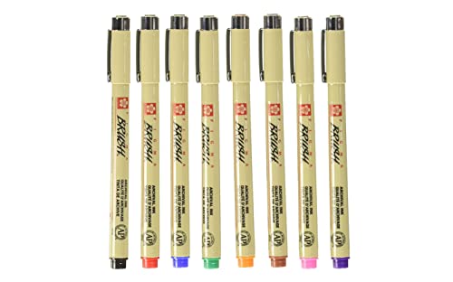 Sakura Pigma Brush 8 Color Set Water based pigment with brush nib