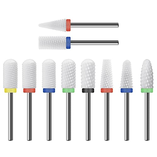 Ceramic Nail Drill Bit 10Pcs-3/32 Nail Drill Bits for Acrylic Nails,Professional Electric Nail Drill for Crystal Nail Extension Nail Removal,The Short Handle Does Not Shake. - size: Combo 03