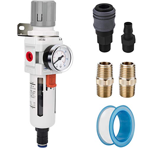 3/8" NPT Air Compressor Filter & Pressure Regulator Combo, Auto Drain | 5-micron brass element water/oil separator, poly bowl, auto drain, 70 SCFM, 0-150 psi gauge—for air tools & compressors - size: 3/8" NPT, style: Auto Drain