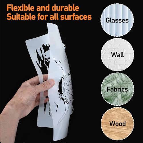 9 Pcs Animal Wood Burning Stencils - Deer, Bear, Horse, Moose, Owl, Fish, Wolf, Fence & Spray Painting Drawing Templates for Wood & Fabric DIY Crafts