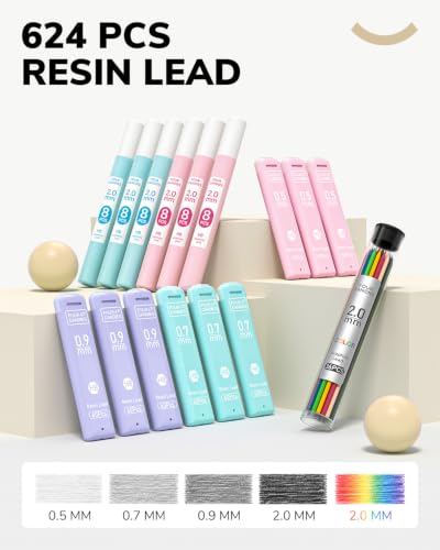 Four Candies 36PCS Mechanical Pencil Set with 624 Lead Refills (White) - color: White