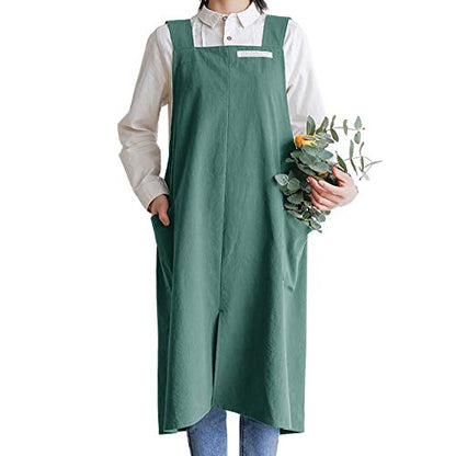 Cotton Aprons for Women and Men | Cross-Back Apron with Pockets - color: Green