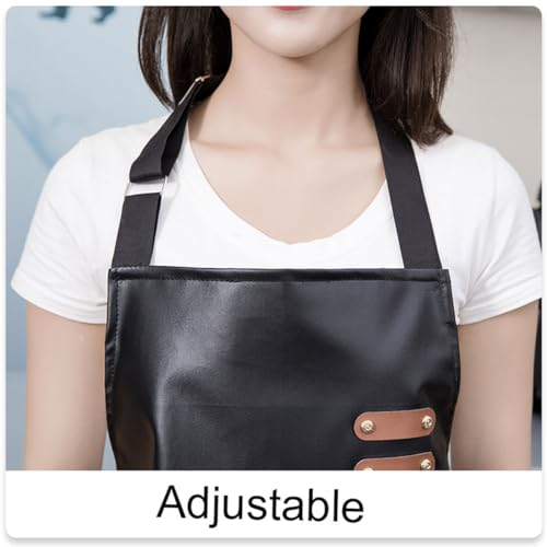 Waterproof Apron Large Pocket PU Material Waterproof Oil-proof Dust-proof Apron Black and Red - color: Red & Black