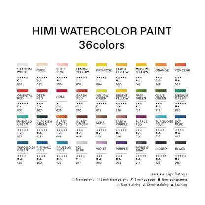 HIMI Watercolor Paint Tube Set - 36 Colors 12ml, with Rich Pigments, Non-Toxic, suitable for Beginners, Artists, and Hobby Painters. Beautiful Gifts for Art Supplies Painting