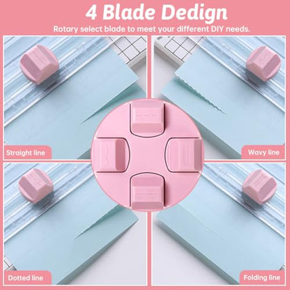 Paper Cutter,4 in 1 Paper Trimmer Photo Cutter,Scrapbook Papers Craft Cutter with Dial Blades of Straight,Wave,Perforated,Creasing for Cutting Papers,Coupons,Postcards,Card(Pink) - color: Pink